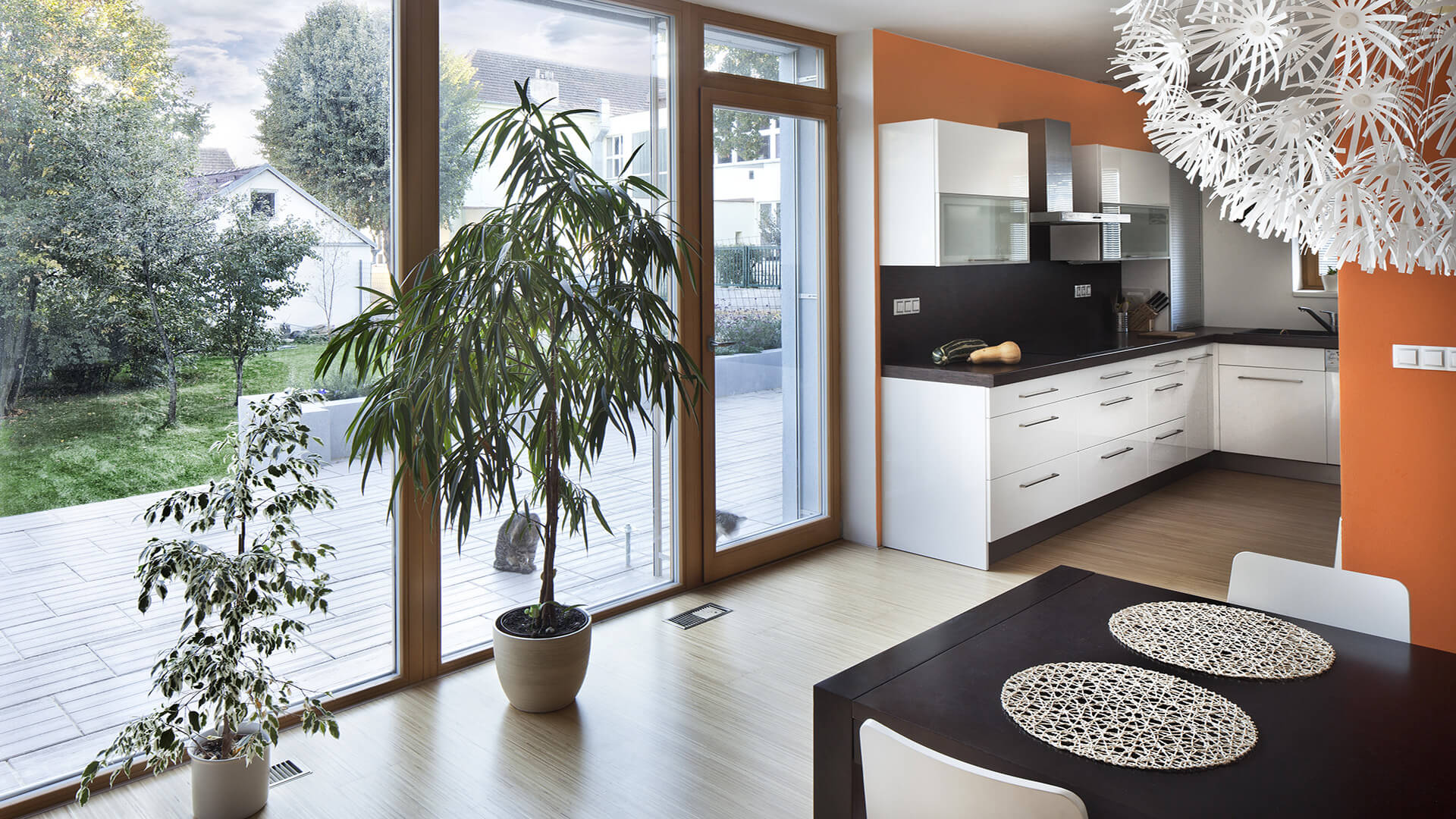 Finished residential interior illustrating framing and painting outcomes